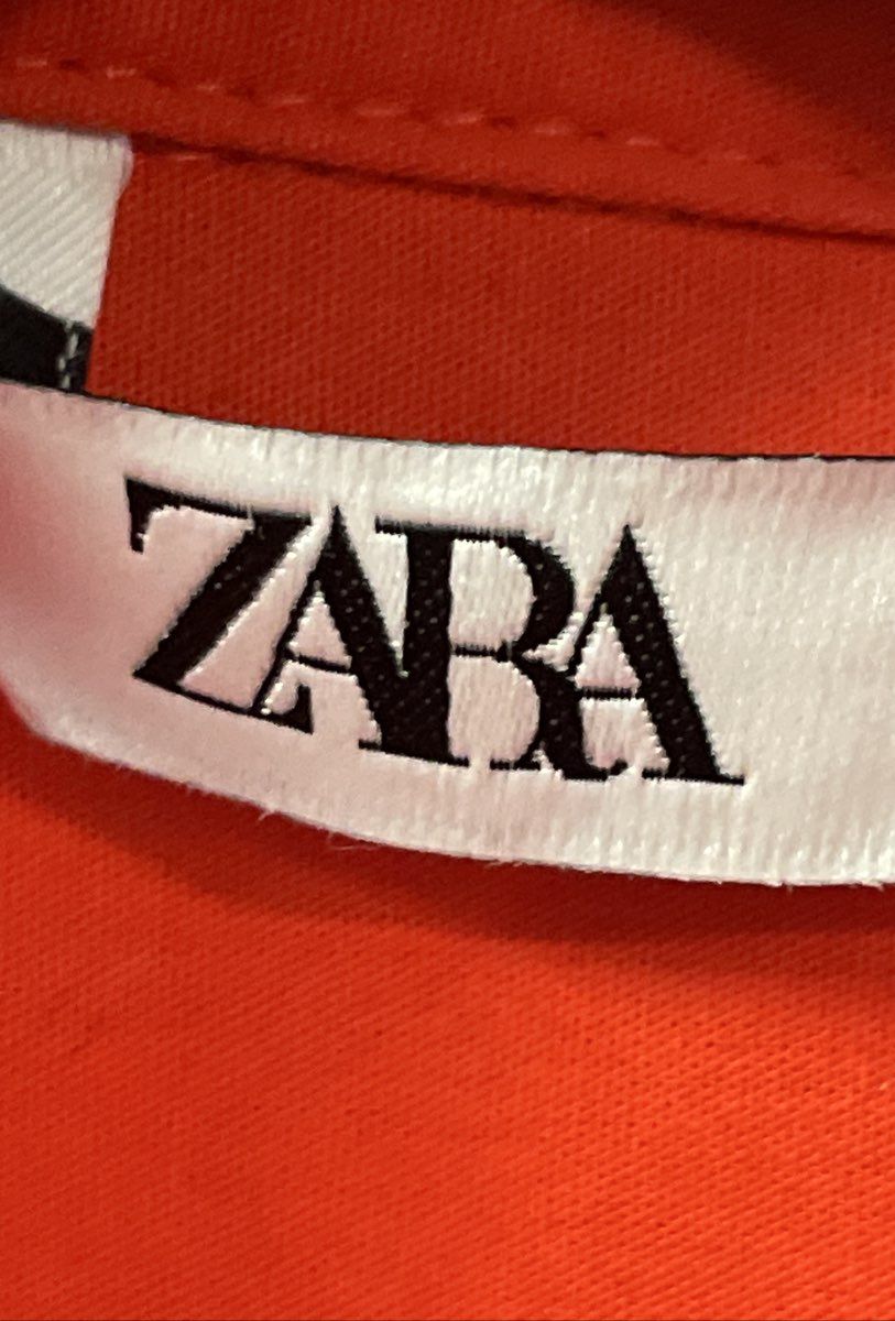 Zara Women's Orange Short Sleeve Button Front Asymmetric Hem Cotton Shirt Sz M