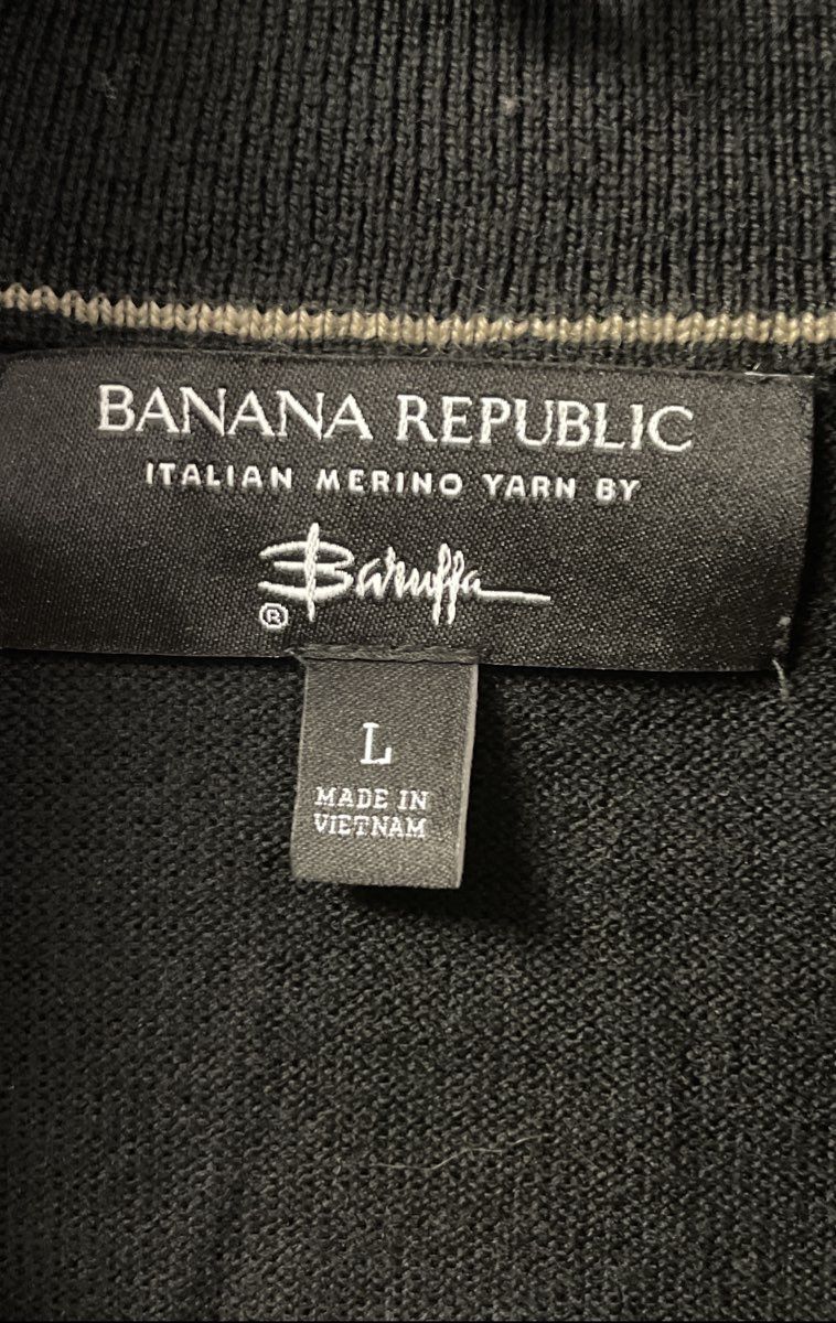 Banana Republic Men's Black Merino Wool Italian Yarn Quarter Zip Sweater Sz L