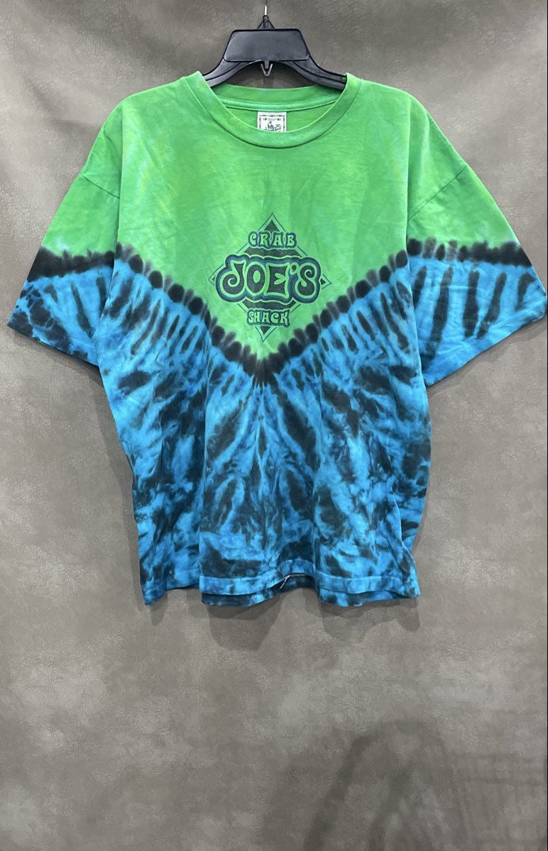 Vintage 90s Alore Men's Joe's Crab Shack Green Blue Tie Dye T Shirt XL USA