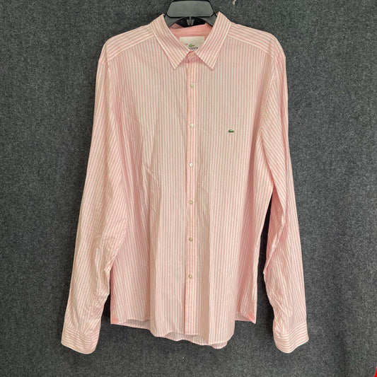 Lacoste Men's Pink White Stripe Regular Fit Long Sleeve Dress Shirt Sz 44 XXL