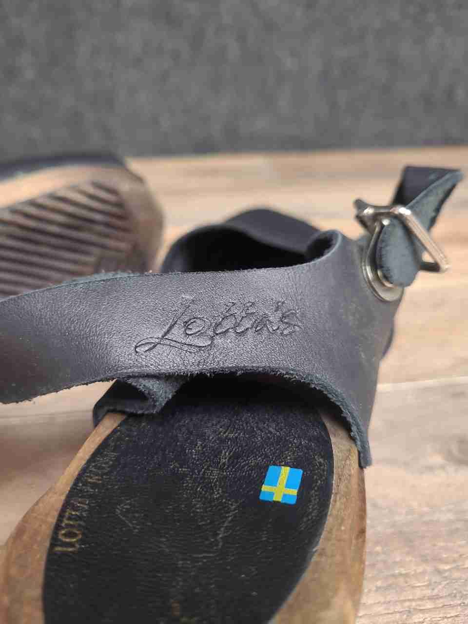 Lotta from Stockholm Highwood Black Leather Slingback Wooden Clogs Size 39
