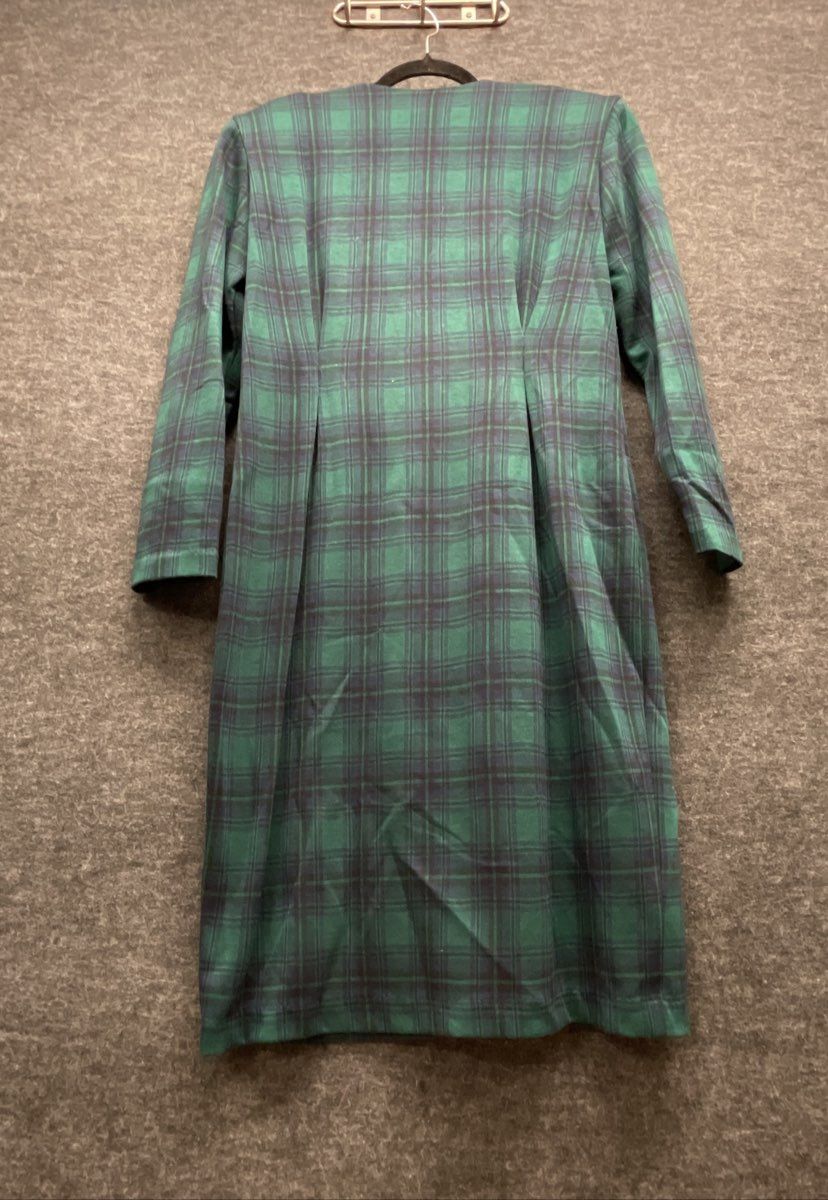 Miss Dorby Vintage 80s Green Navy Tartan Plaid Button Dress