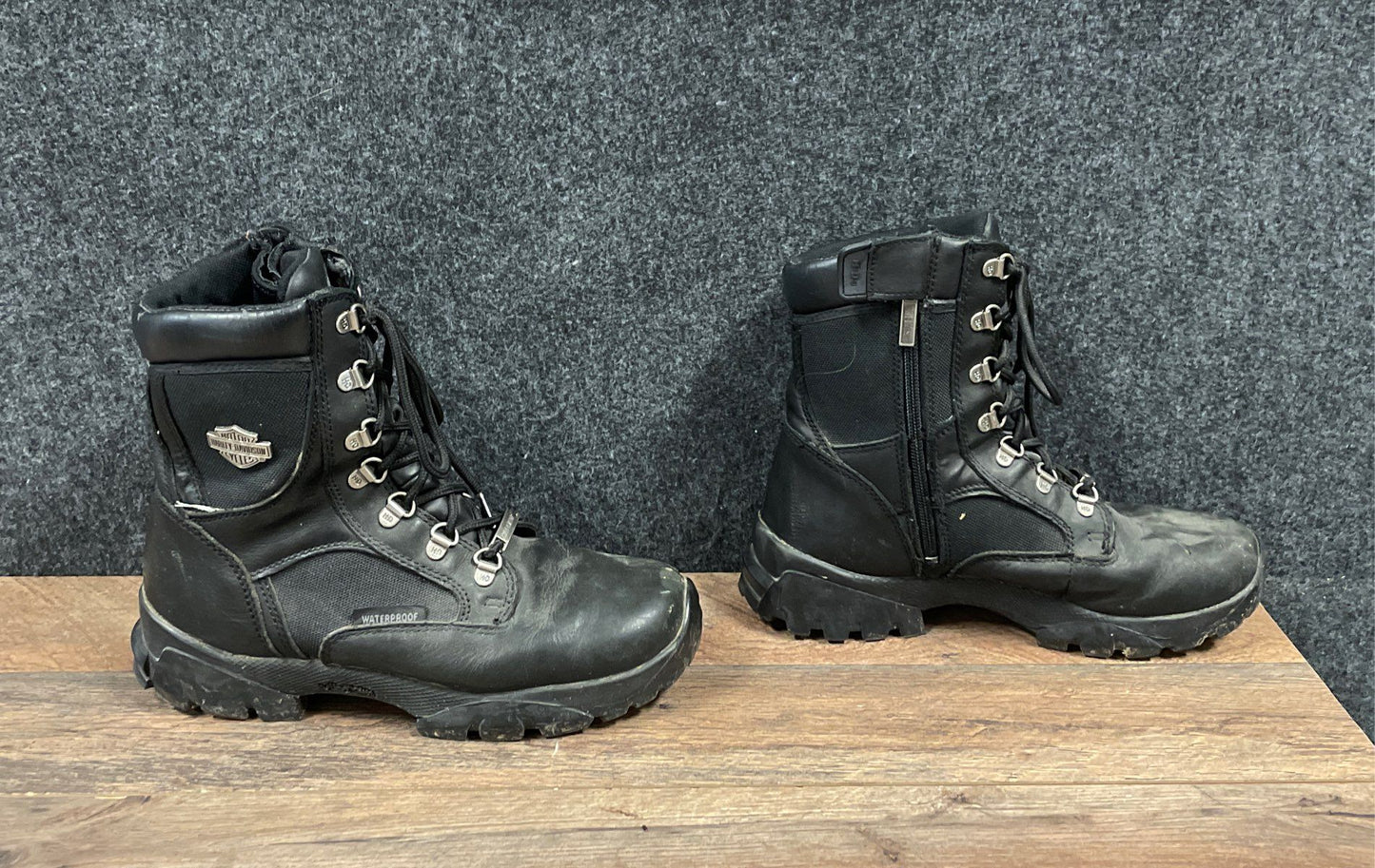 Harley Davidson Black Leather Waterproof Riding Boots Side Zip Size 8