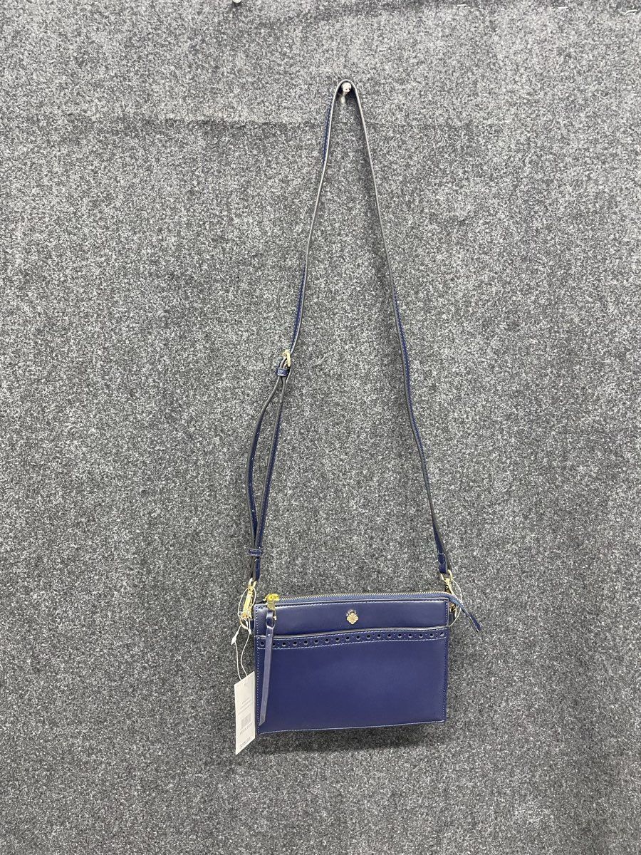 Crown & Ivy Navy Leather Brogue Detail Crossbody Bag NWT Gold Hardware
