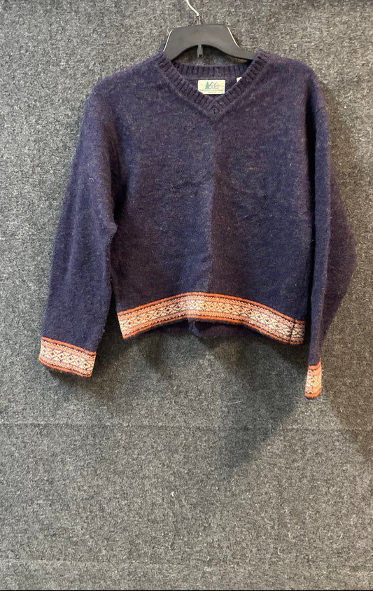 Vintage 90s REI Women's Blue Heathered Shetland Wool V-Neck Sweater Nordic Sz S