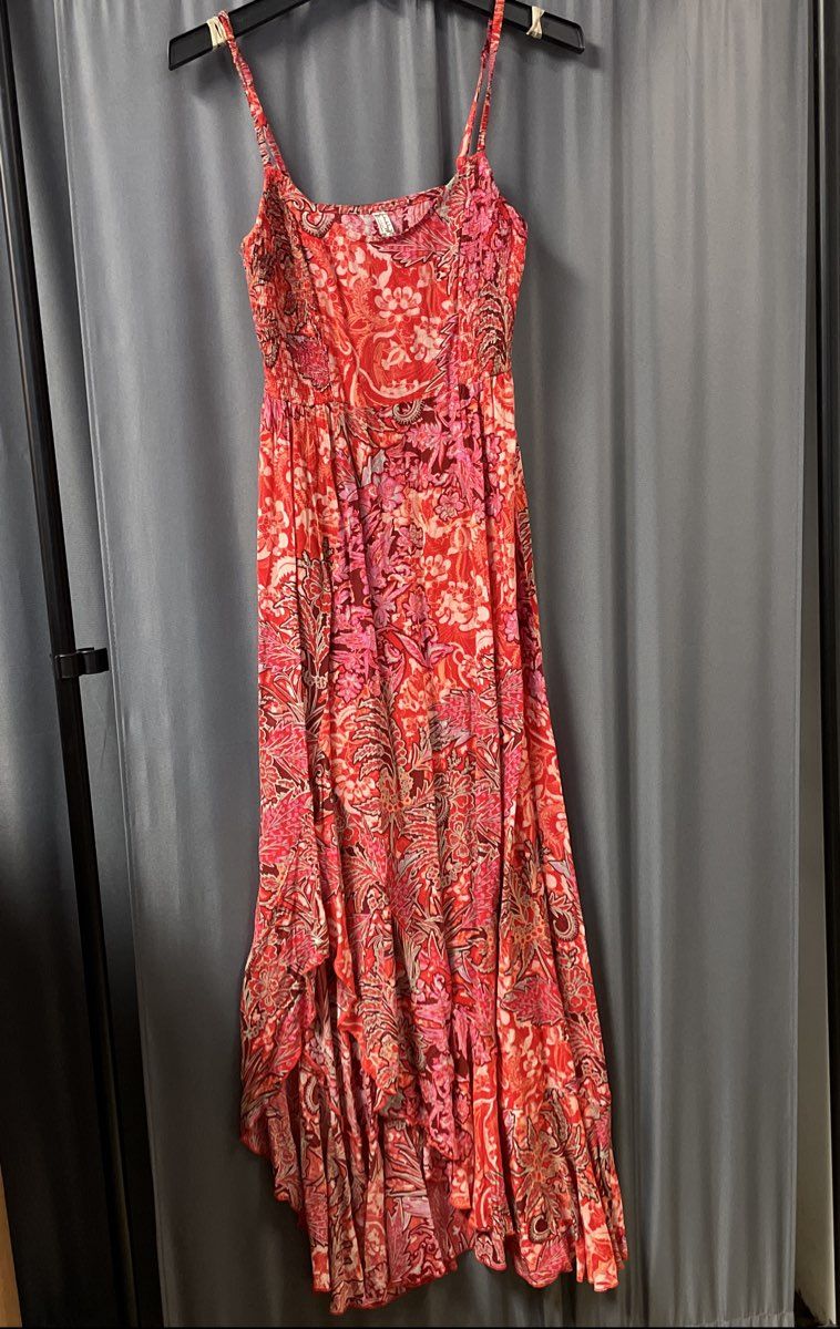 Intimately Free People Women's Red Floral Maxi Slip Dress Smocked Sz S