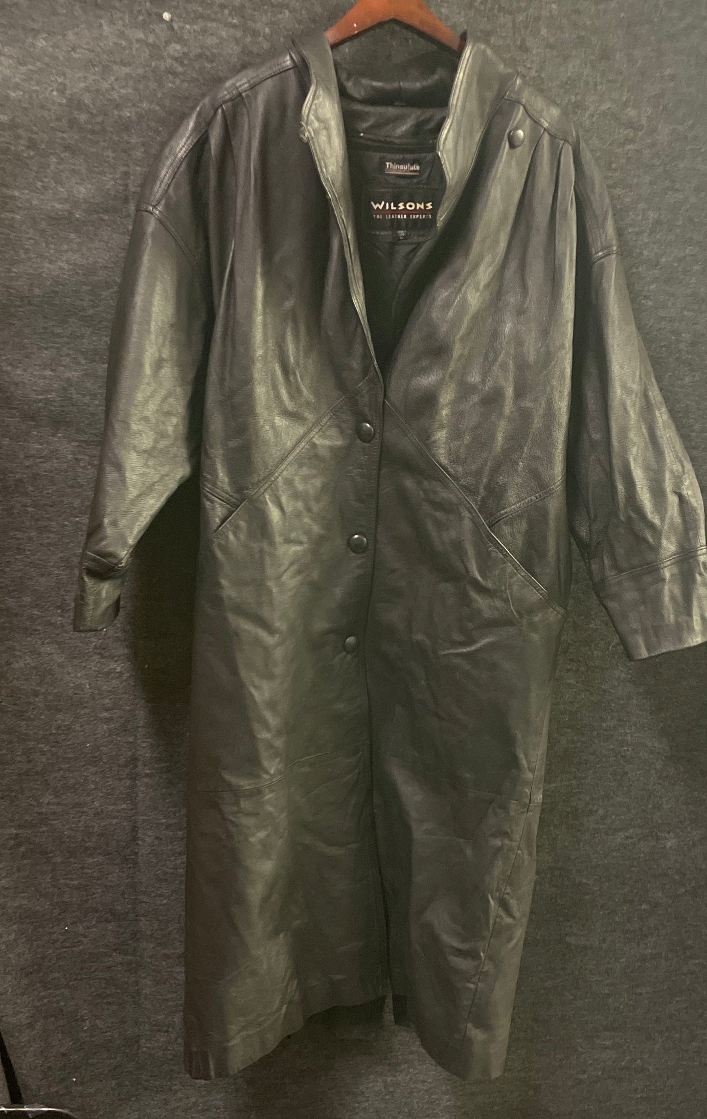Vintage 90s Wilsons Leather Thinsulate Lined Long Trench Coat Sz L