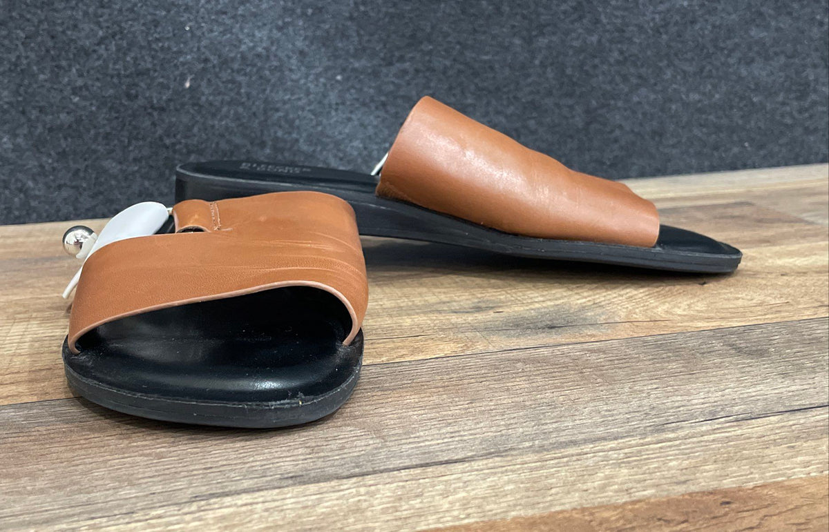 Bleecker & Bond Cognac Brown Black Flat Slide Sandals Women's Size 7.5M