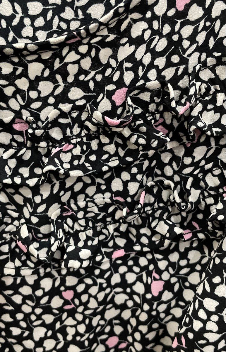 Talbots Petites Women's Black White Pink Floral Ruffle 3/4 Sleeve Blouse Sz LP