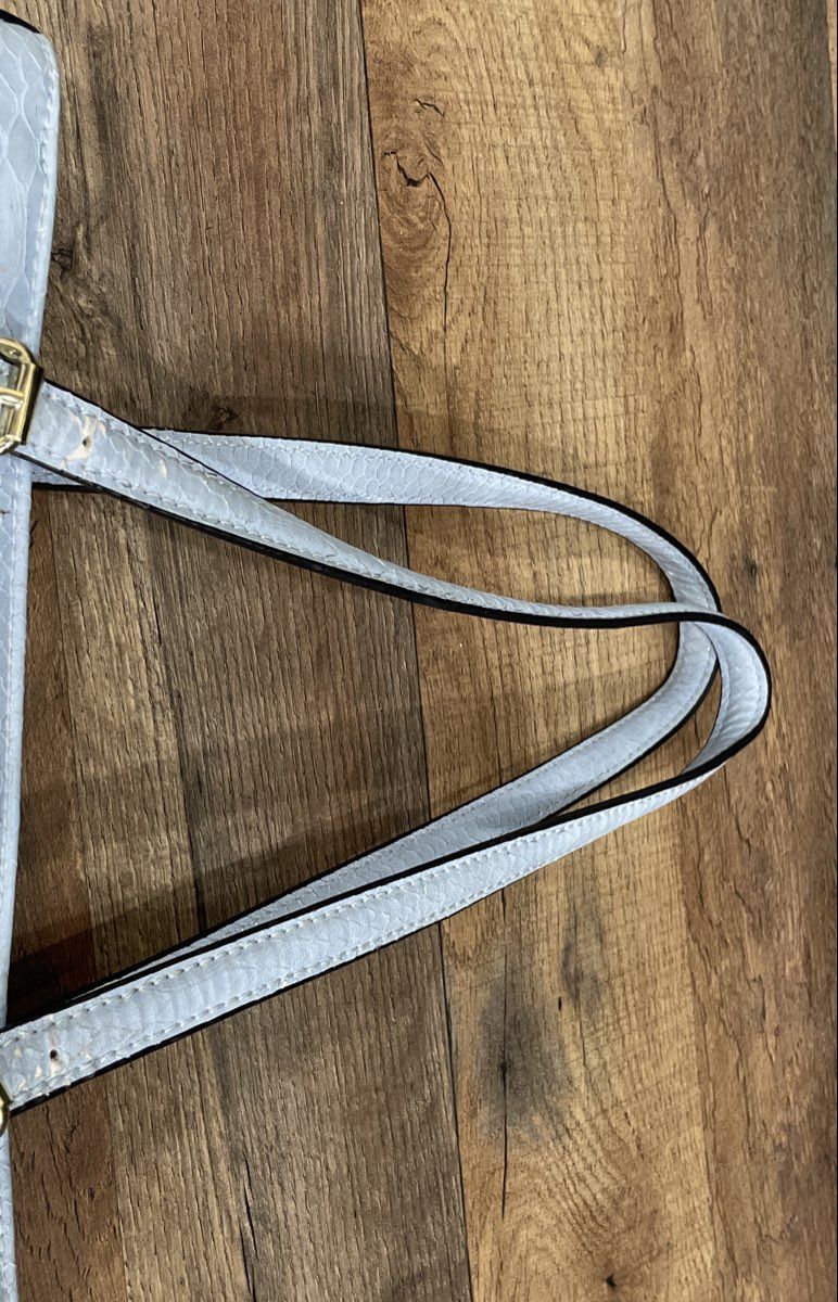 Anne Klein Light Blue Snakeskin Embossed Leather Tote Bag Gold Tone Hardware
