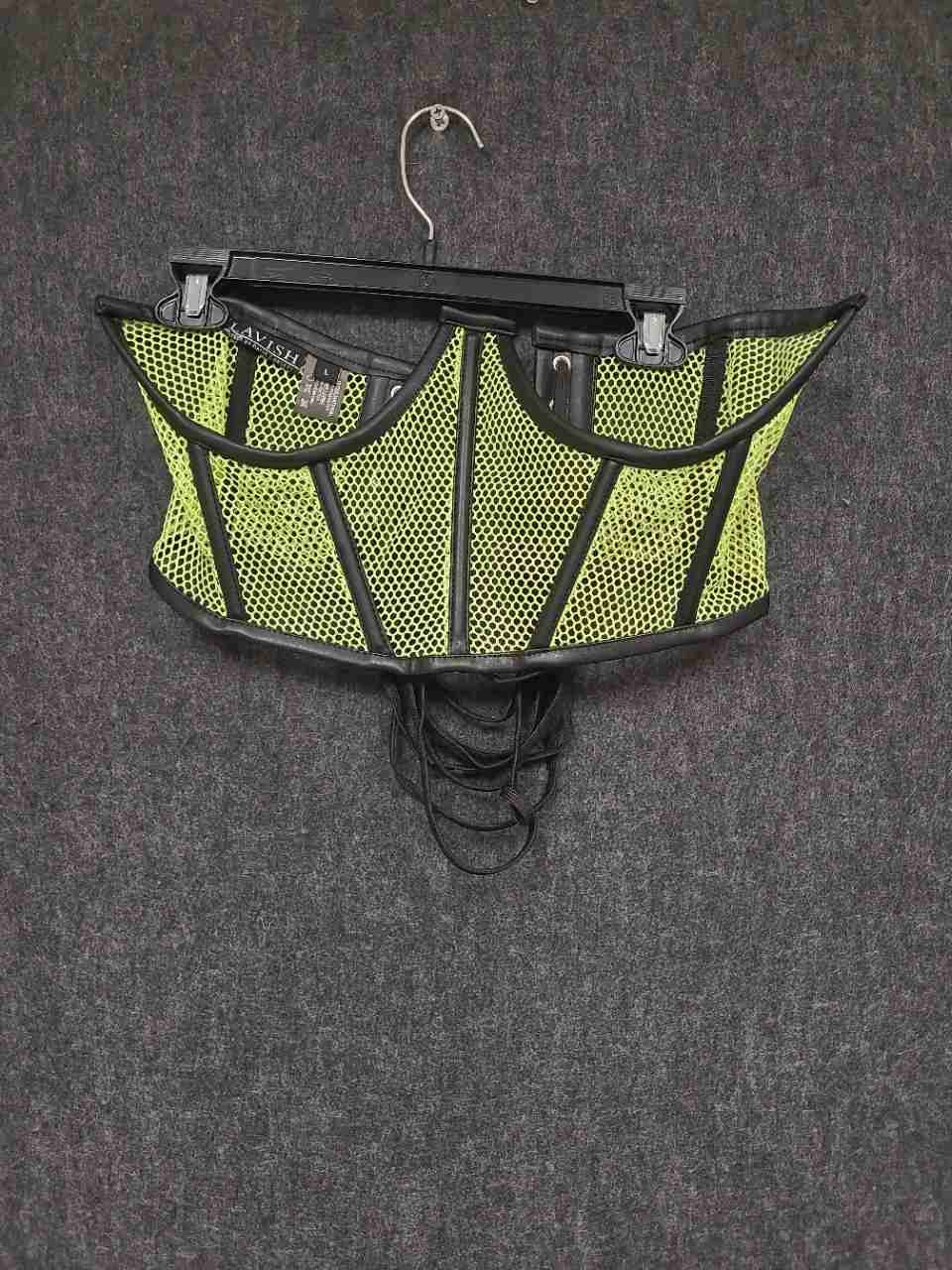 Lavish by Daisy Corsets Women's Neon Yellow Mesh Lace-Up Waist Cincher Belt Sz L