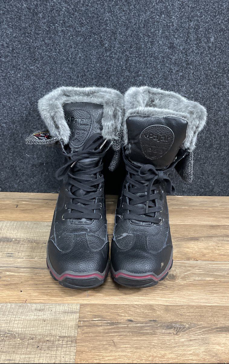 Pajar Alice Black Leather Faux Fur Waterproof Winter Snow Boots Women Size 10