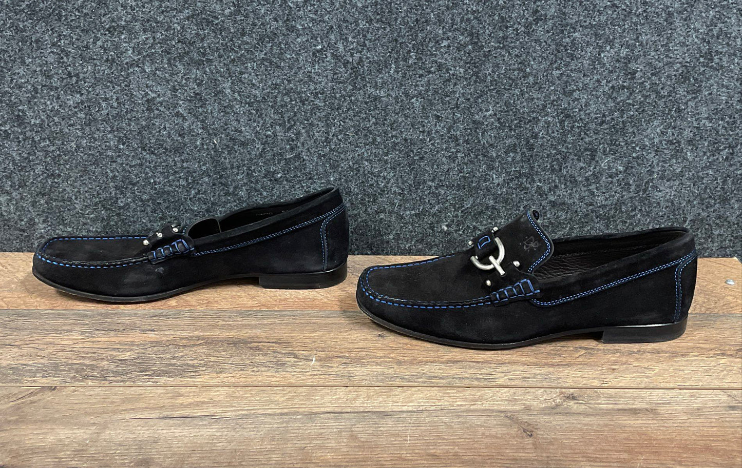Donald J Pliner Dacio Black Suede Blue Stitching Bit Loafers Men's Size 7 M
