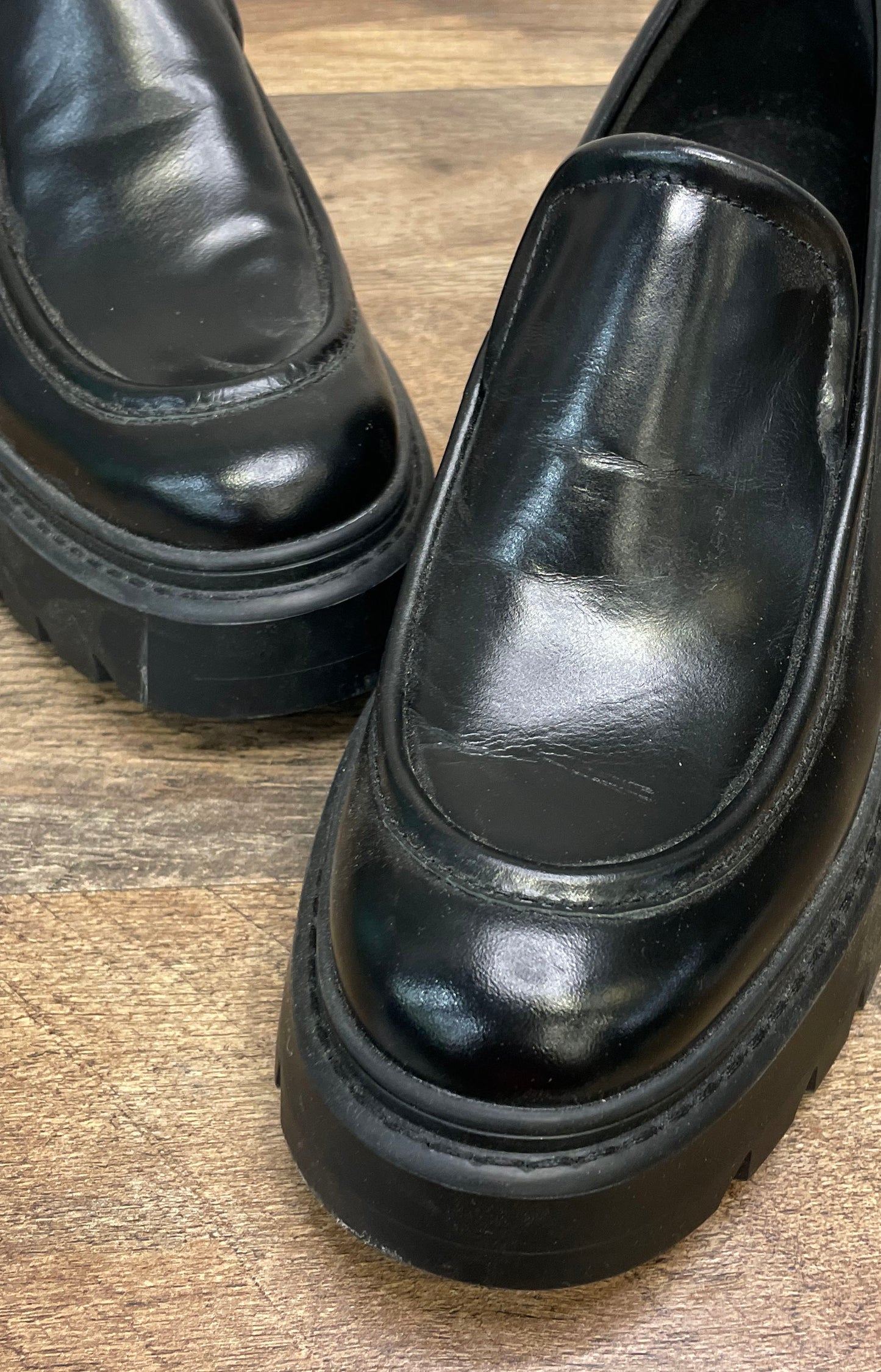 Michael Kors Black Leather Corey Platform Lug Sole Loafers Women's Size 8