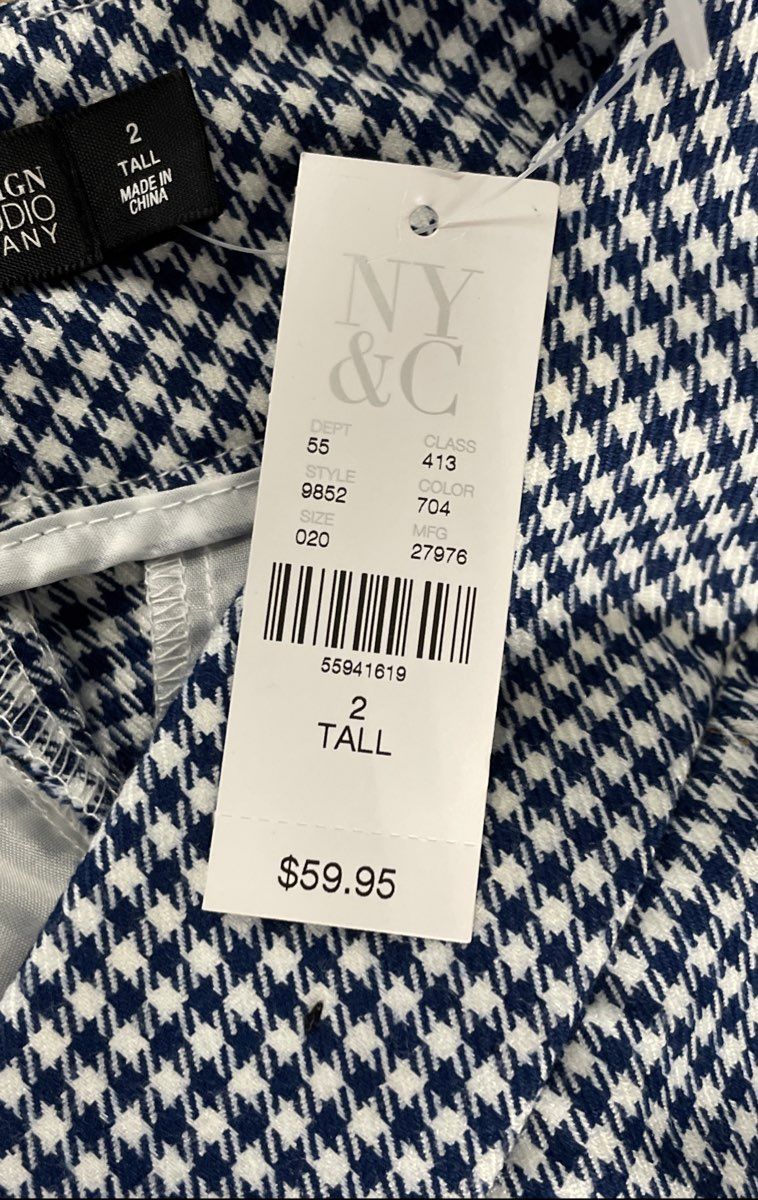 New York & Company Women's Blue Houndstooth 7th Avenue Dress Pants Sz 2 Tall NWT