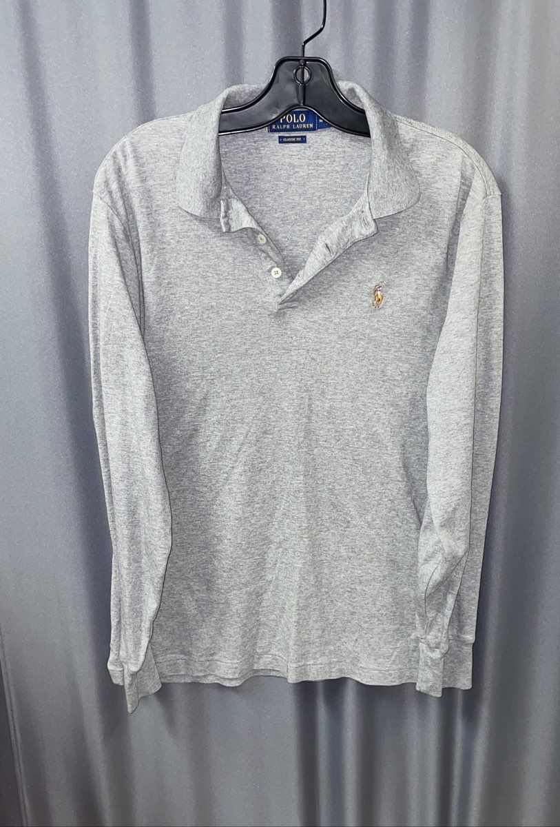 Polo Ralph Lauren Men's Grey Long Sleeve Classic Fit Cotton Polo Shirt Sz M