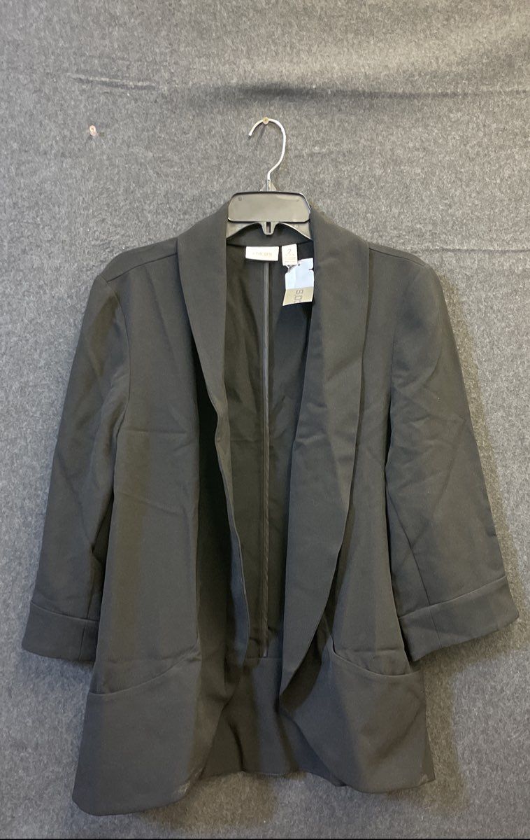 Chico's Women's Black Shawl Collar Open Front Blazer Jacket Size 2