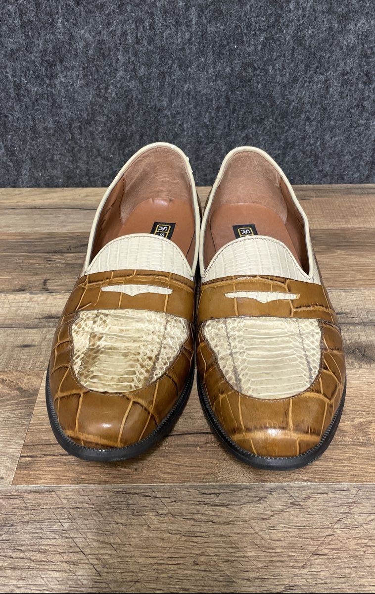 Stacy Adams Penny Loafers Tan Cream Snake Skin Leather Men's Shoes Size 9.5