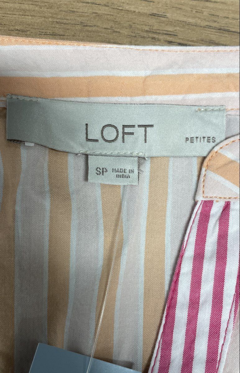 LOFT Women's Striped Tiered Midi Dress Peach White Short Sleeve NWT Sz SP