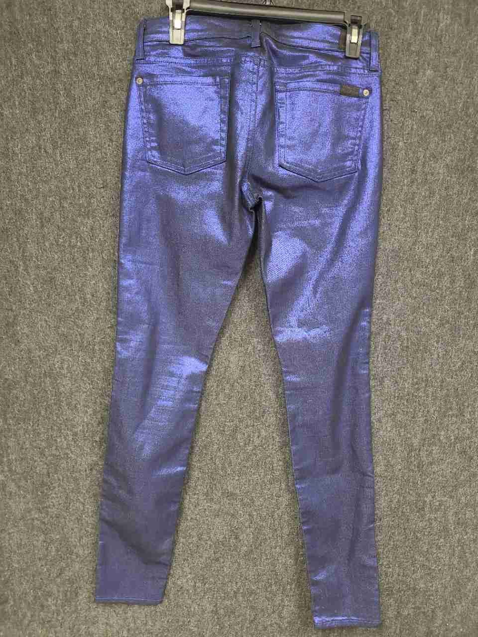 7 For All Mankind Women's The Skinny Jeans Purple Metallic Stretch Sz 27