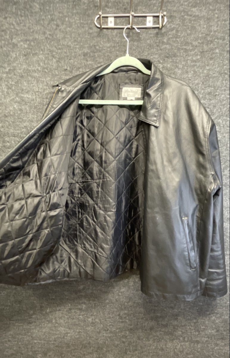 Vintage Leather Men's Black Harrington Jacket Quilted Lining Sz 2XL
