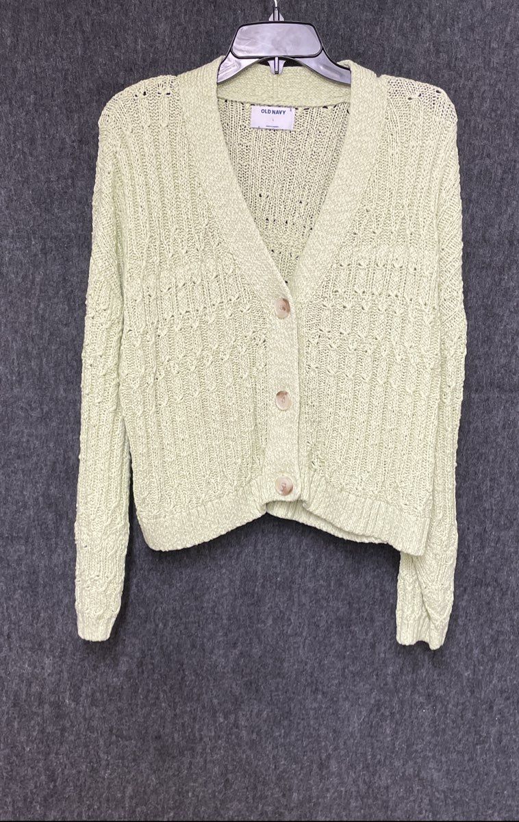 Old Navy Women's Lime Green Cable Knit V-Neck Button Front Cardigan Size L