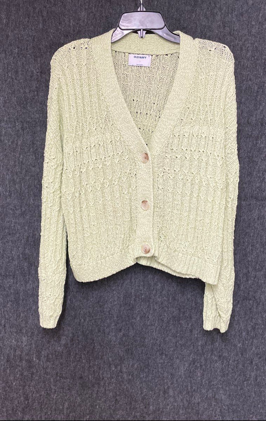 Old Navy Women's Lime Green Cable Knit V-Neck Button Front Cardigan Size L