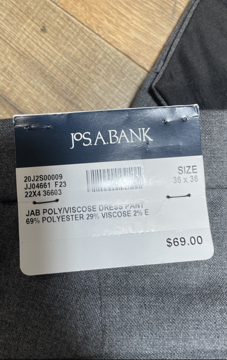 Jos. A. Bank Men's Grey Tailored Fit Poly Viscose Dress Pants Sz 36x36 NWT