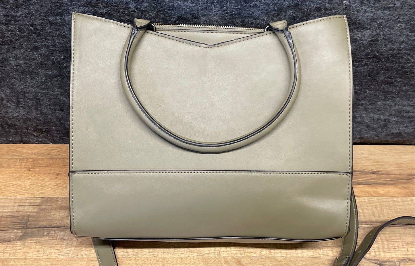 Steve Madden Olive Green Leather Structured Tote Bag with Crossbody Strap