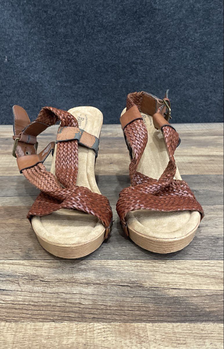 G.H. Bass & Co. Sadie Brown Woven Chunky Heel Platform Sandals Women's Size 9.5