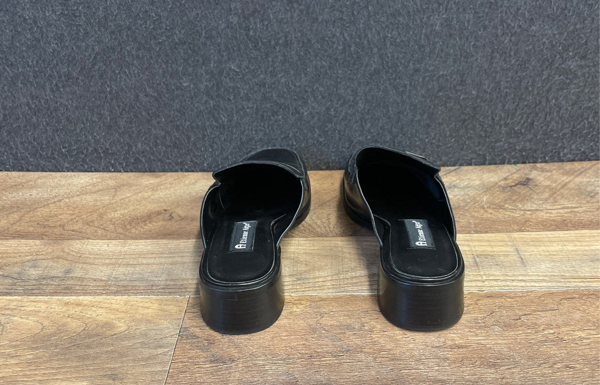 Etienne Aigner Ruthie Black Leather Loafer Mules Women's Size 6.5