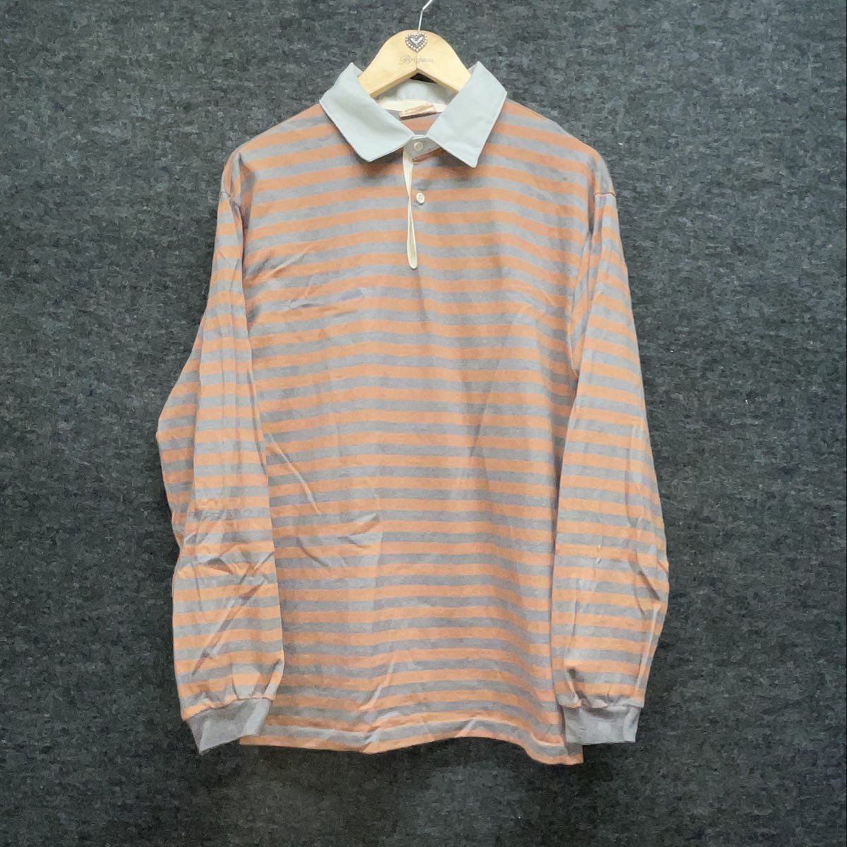 Vintage 90s Bob n Jane Striped Long Sleeve Rugby Shirt Gray Orange Sz M