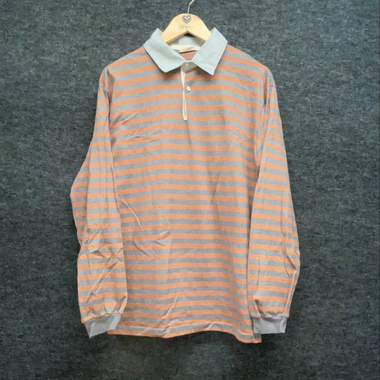 Vintage 90s Bob n Jane Striped Long Sleeve Rugby Shirt Gray Orange Sz M