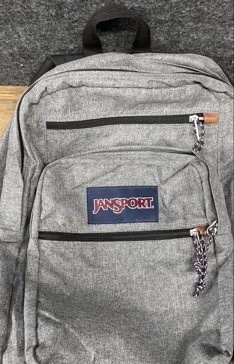 JanSport Grey Multi-Compartment Backpack Synthetic Leather Bottom Large Bookbag
