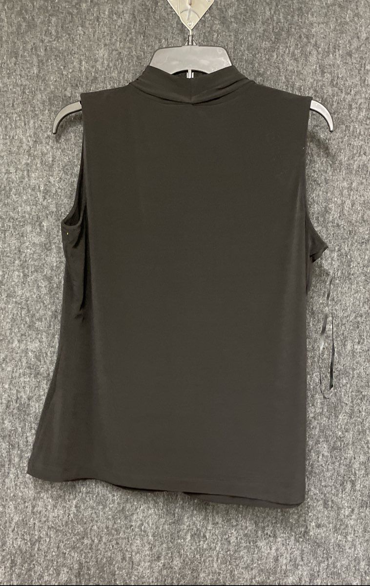 Calvin Klein Women's Black Sleeveless V-Neck Draped Stretch Blouse Top Sz L