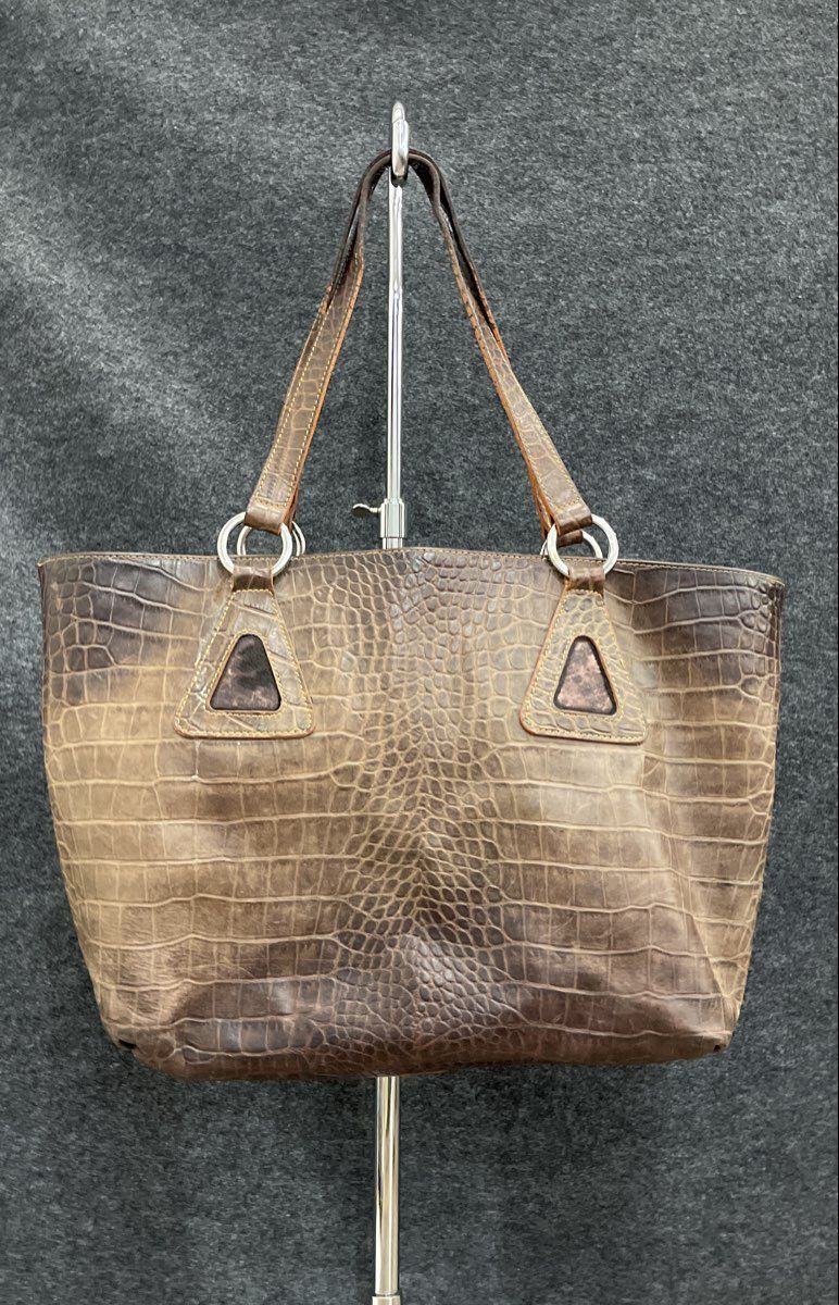 Claudia Firenze Brown Croc Embossed Leather Tote Bag Made in Italy