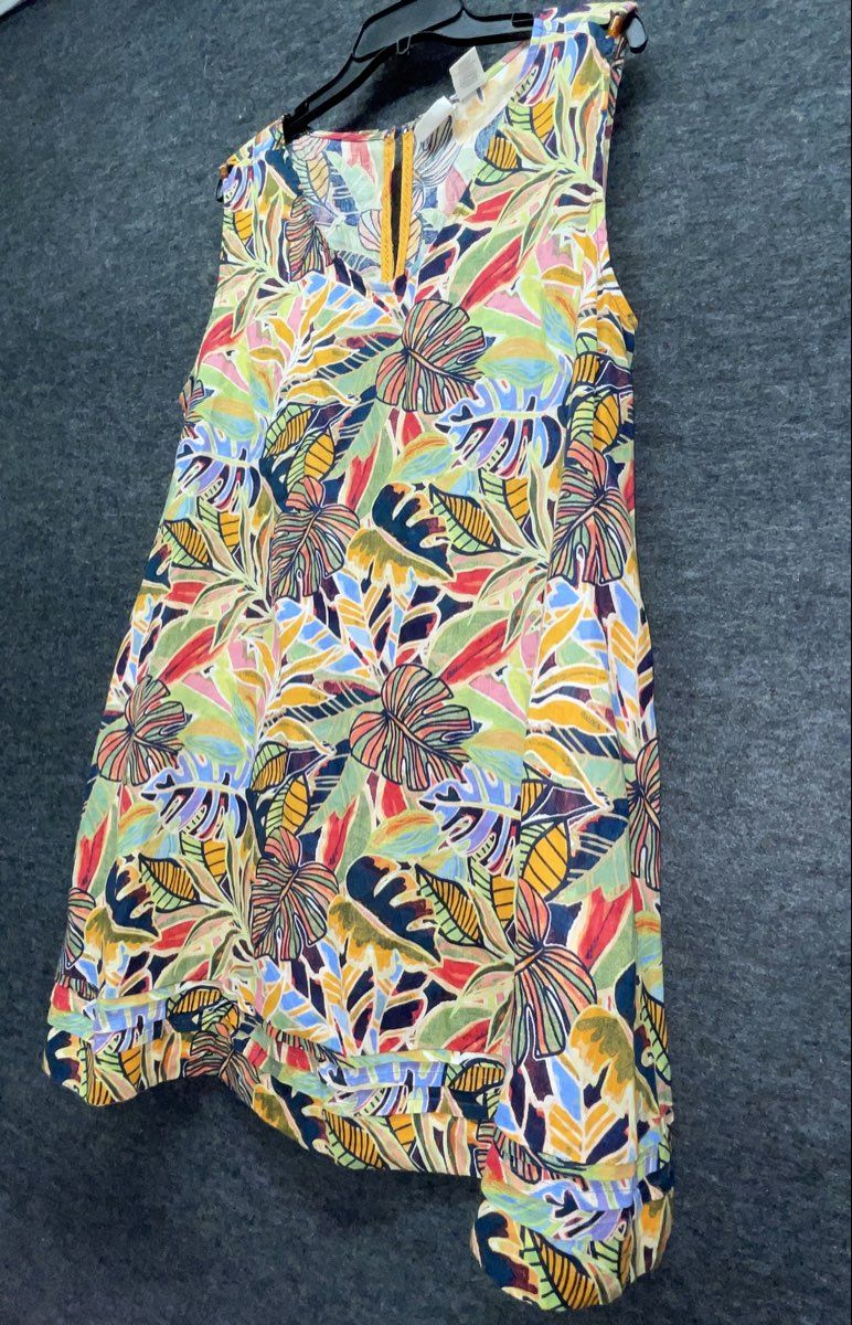 Sol Angeles Women's Tropical Palm Leaf Print Sleeveless V-Neck Shift Dress Sz 4