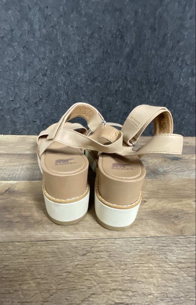Sorel Cameron Flatform Fawn Tan Leather Ankle Strap Sandals Women's Size 11