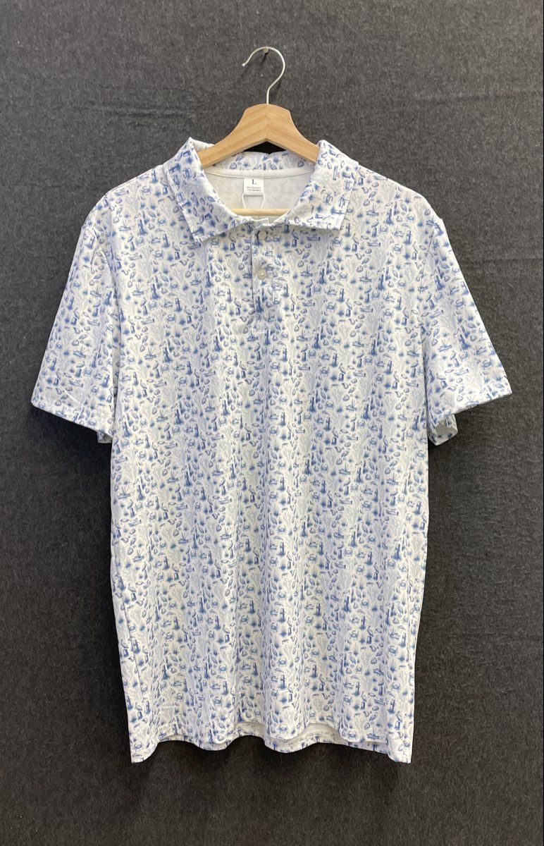 Yellowhammer Men's Golf Polo Coastal Nautical Print Blue White NWT Sz L