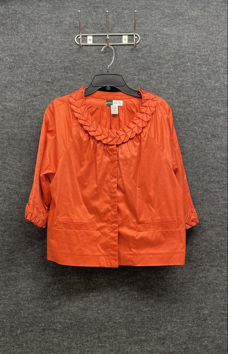 Simply Chloe Dao Women's Orange Cotton Pleated Collar Swing Jacket Sz XL