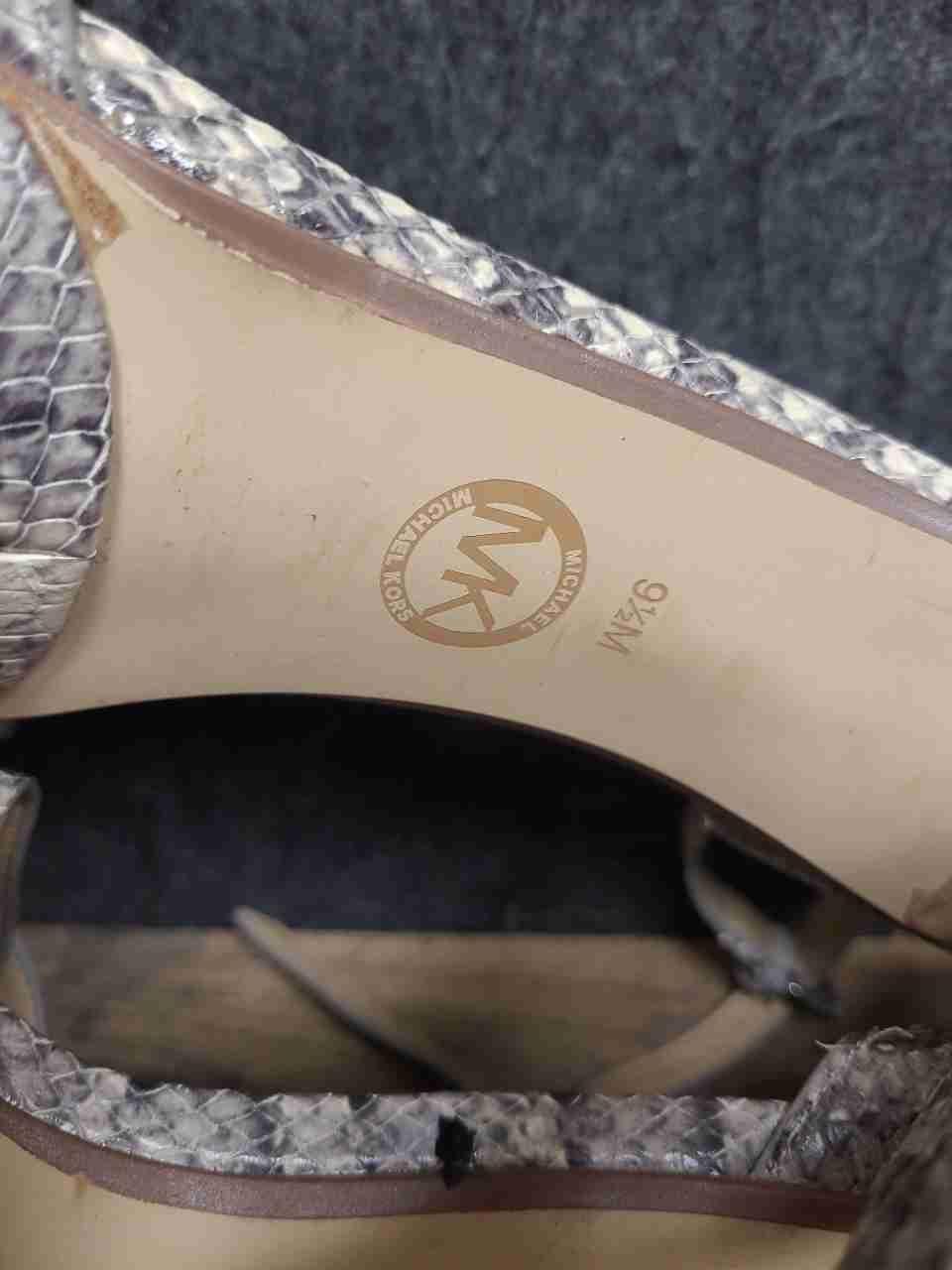 Michael Kors Grey Snakeskin Print Platform Ankle Strap Heel Sandals Size 9.5M