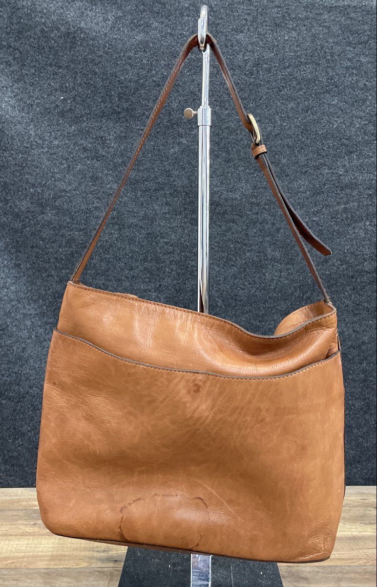 Timberland Tan Genuine Leather Shoulder Hobo Bag Large Brass Hardware