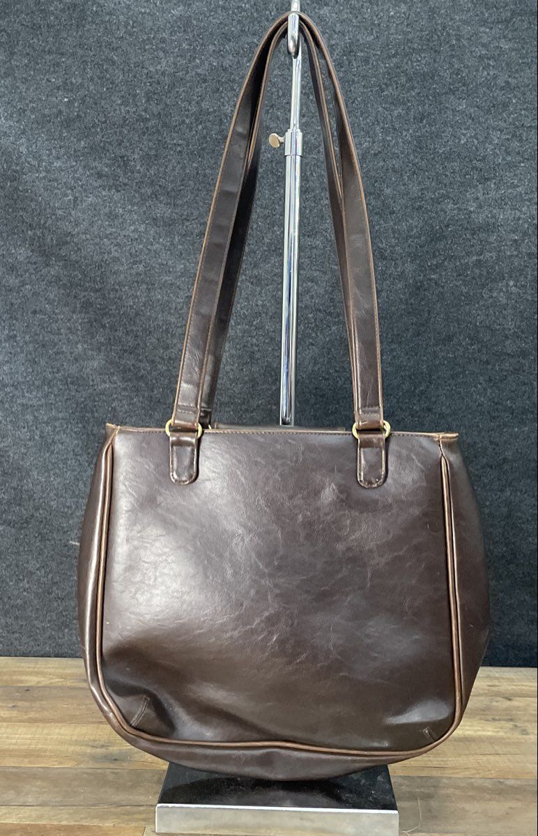 Vintage Liz Claiborne Brown Leather Tote Shoulder Bag Gold Hardware