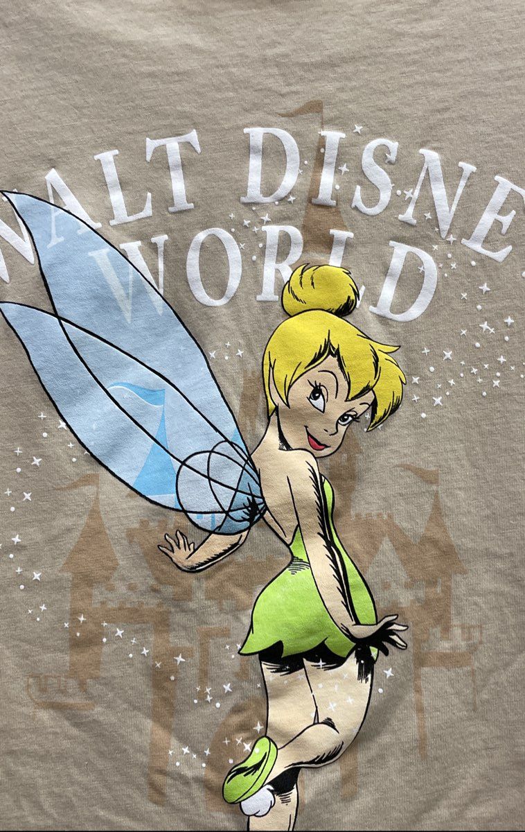 Walt Disney World Unisex Tinkerbell Castle Graphic T-Shirt Beige Cotton Sz M