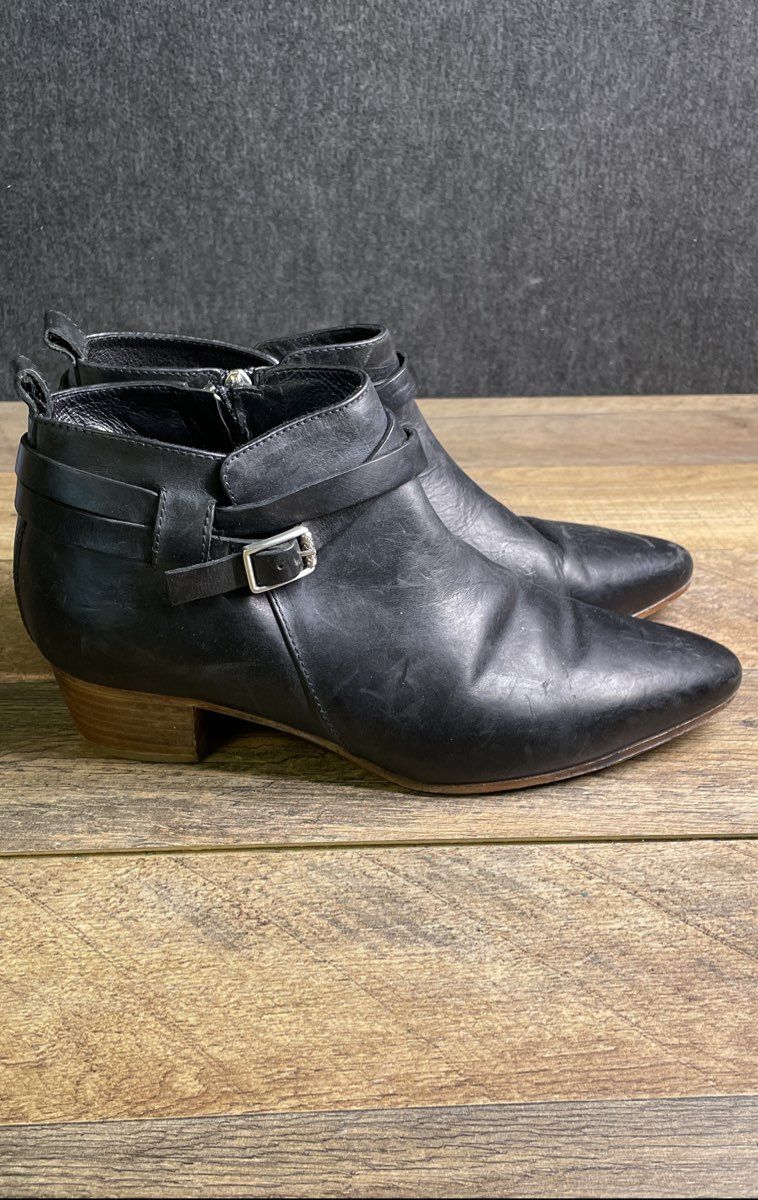 Alberto Fermani Black Leather Buckle Strap Side Zip Ankle Boots Size 38