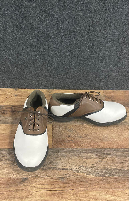 FootJoy GreenJoys White Brown Black Spiked Golf Shoes Men's Size 8.5 Wide