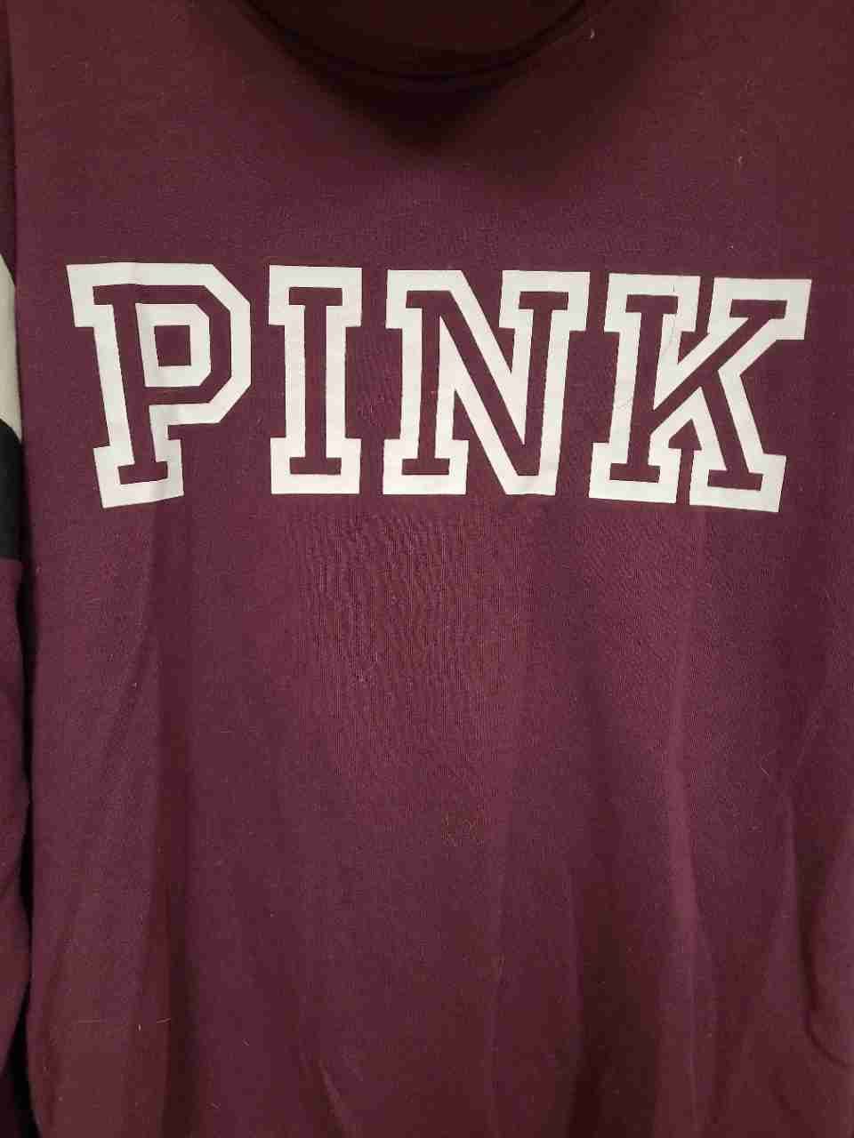 Victoria's Secret PINK Women's Maroon Sherpa Funnel Neck Stripe Hoodie Sz S