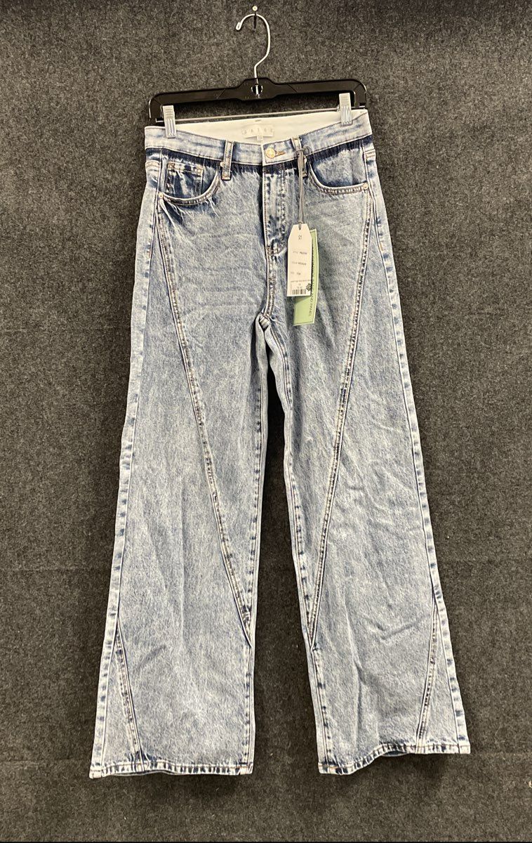 Saige Women's Everett High Rise Wide Leg Jeans Blue Tummy Control NWT Sz 7/28