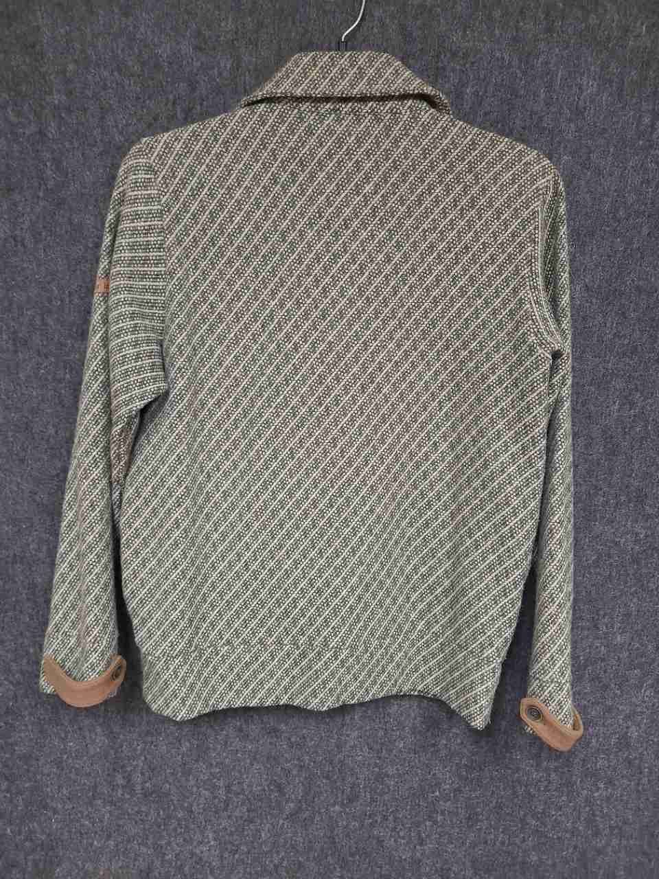 Foglia Brillante Women's Diagonal Stripe Full Zip Knit Jacket Green Tan Sz 1