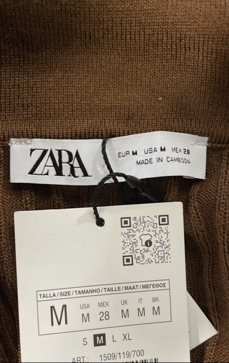 Zara Women's Brown Ribbed Knit Long Sleeve Polo Dress Size M NWT